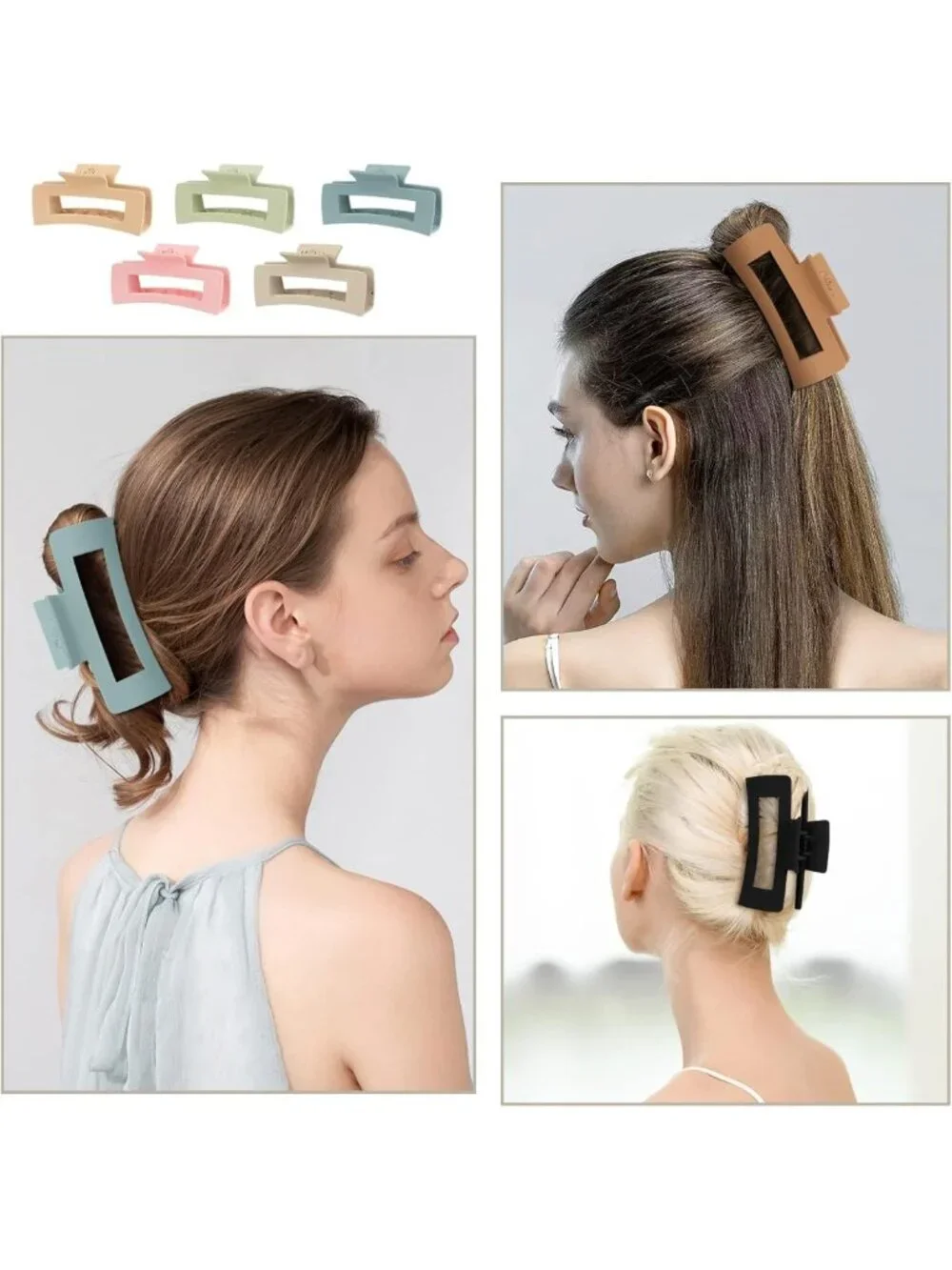 8 Large Non-Slip Hair Claw Clips - 4.1 Inch Matte Claws for Women’s Hair